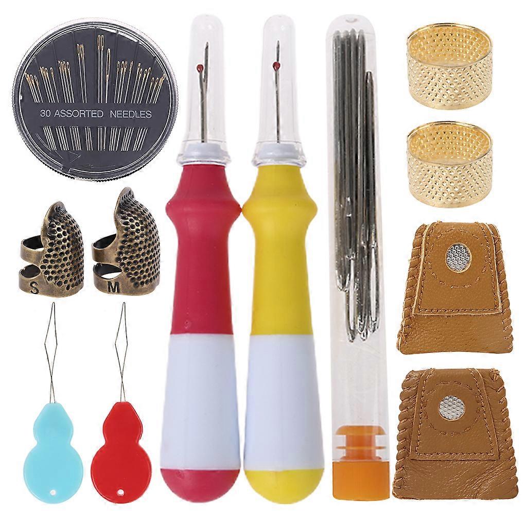 49pcs Sewing Tool Set Large-Eye Knitting Needle Leather Thimble Finger Protector