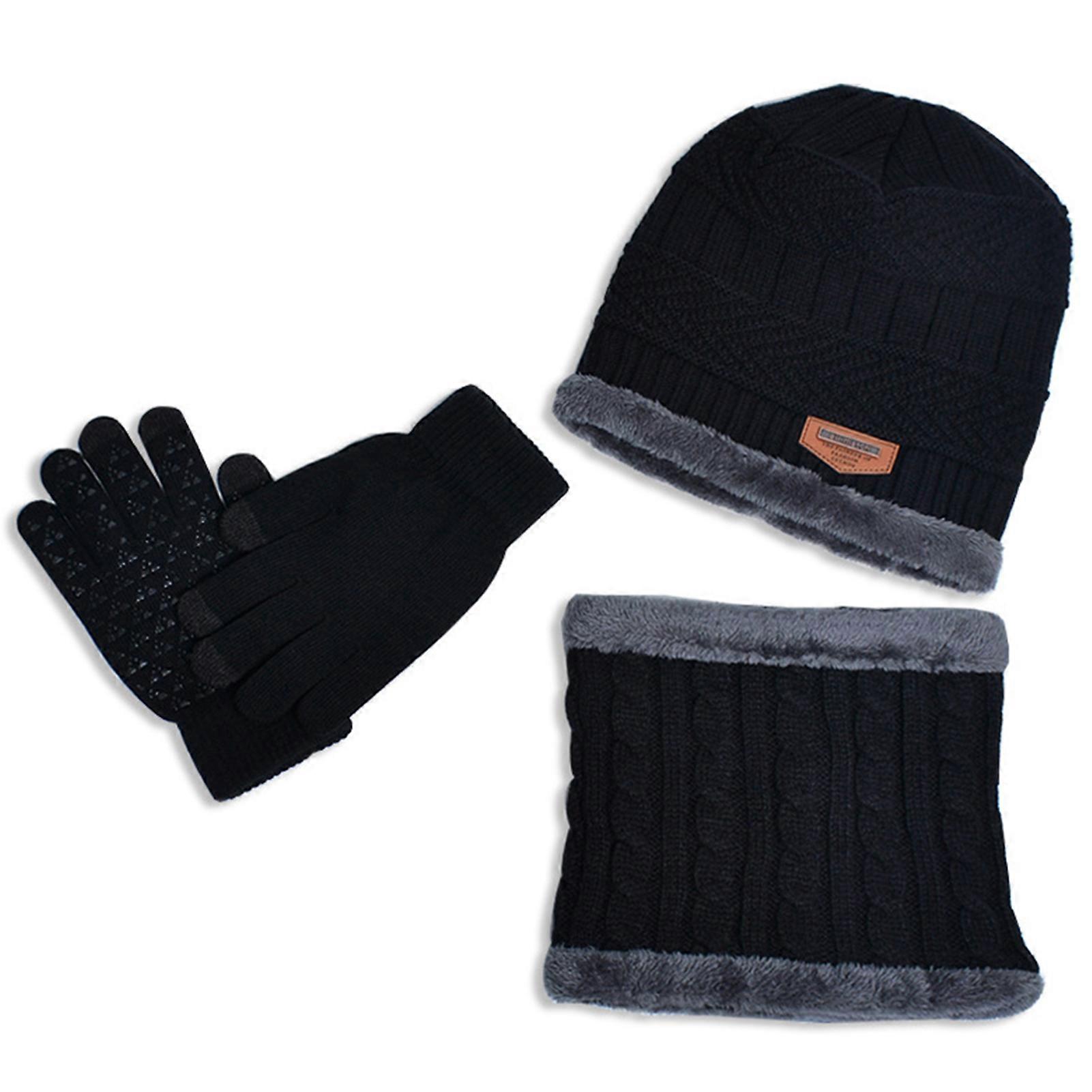 3 in 1 Winter Wear Set with Beanie/Scarf/Gloves Fashion Soft Thick Warm Knitted Hat Set for Winter