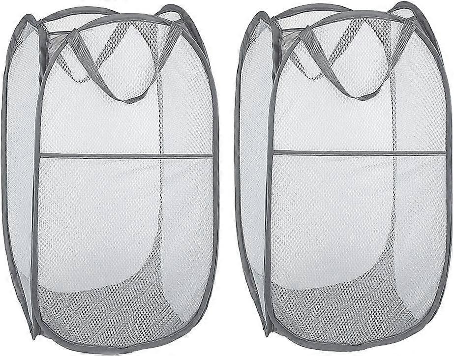 Wasmand [2 Pack] Opvouwbare Mesh Wasmand Opvouwbare Wasmand met Handvat, Grijs