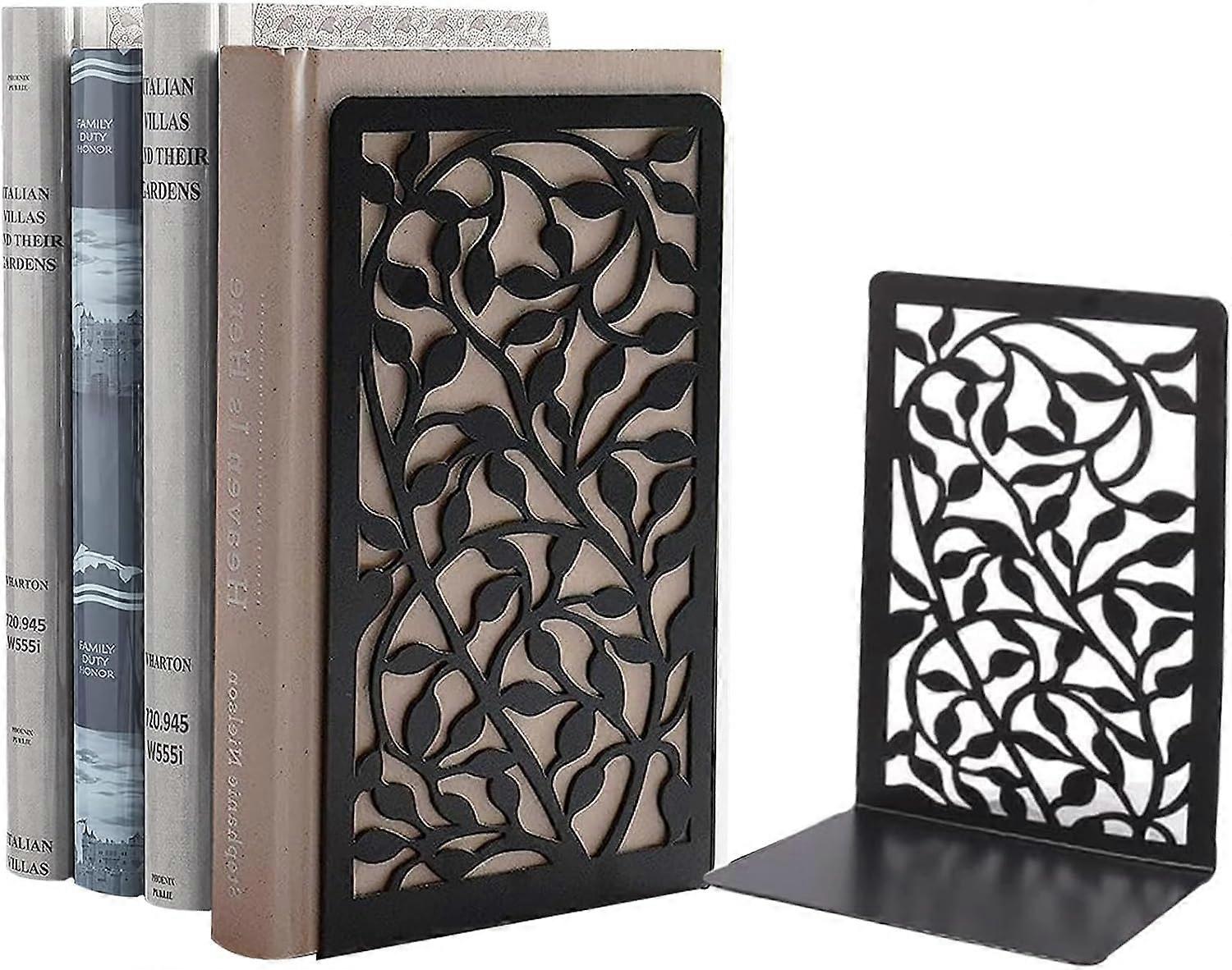 PCS Metal Bookends Book Stoppers-Black Anti-Scratch Book Dividers for Office, Home, Schools CD, Bookstore and Library 1 Pair (Black Ivy)