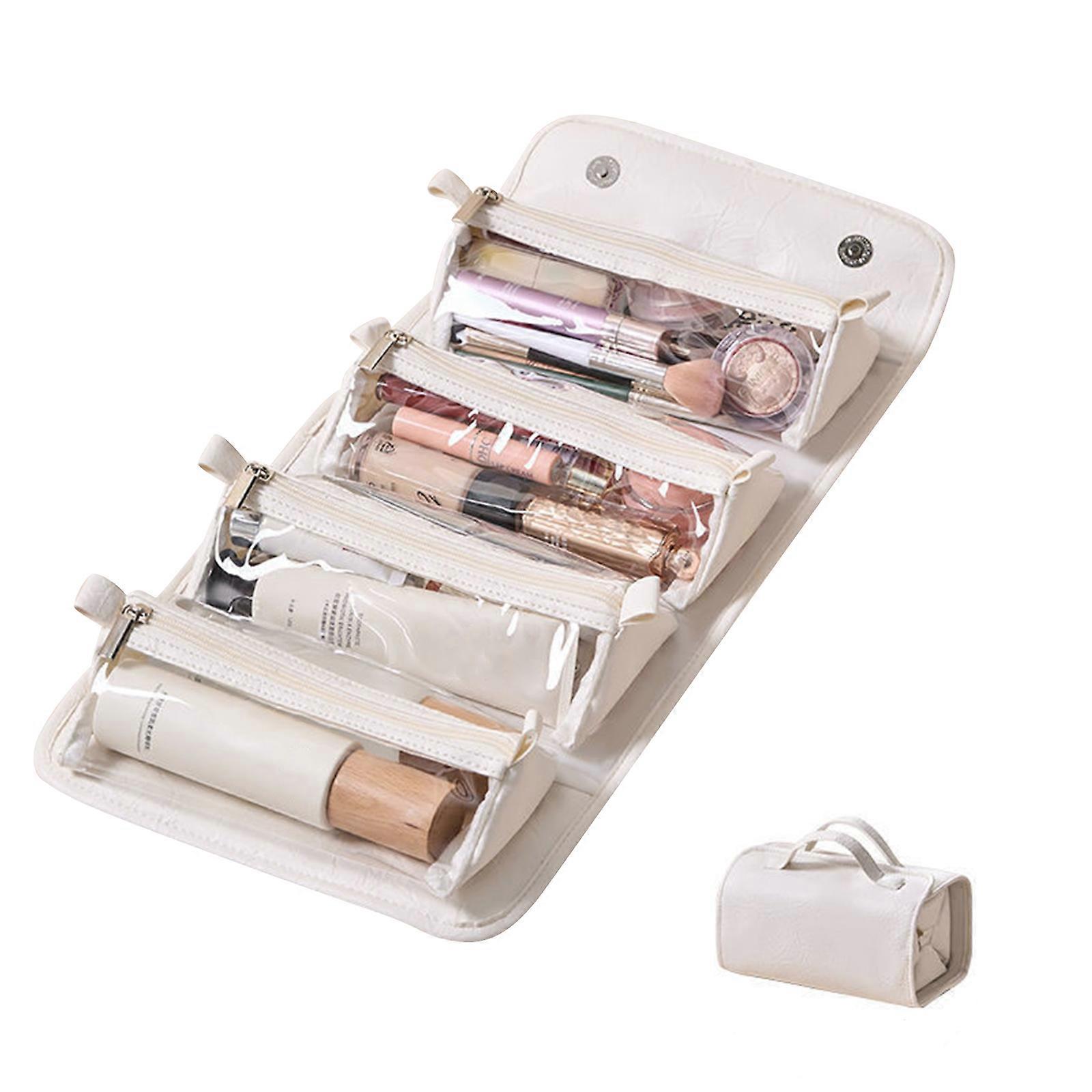 حقيبة أدوات الزينة للسفر المقاومة للماء 4 مقصورة شفافة قابلة للفصل ، حقيبة مستحضرات تجميل متعددة المقصورات ، حقيبة مكياج نشمر ، مستحضرات تجميل جلدية مقاومة للماء
