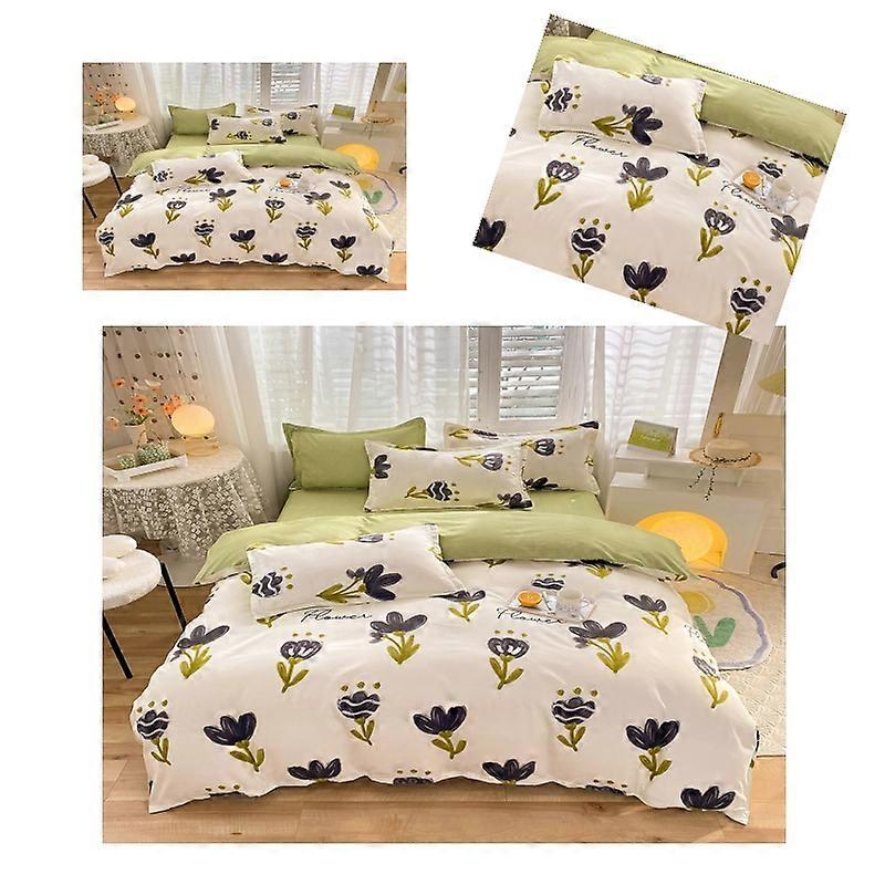 Luxury 4 Piece Set Bedding printed Quilt Cove Fitted Sheet Pillowcase Color C