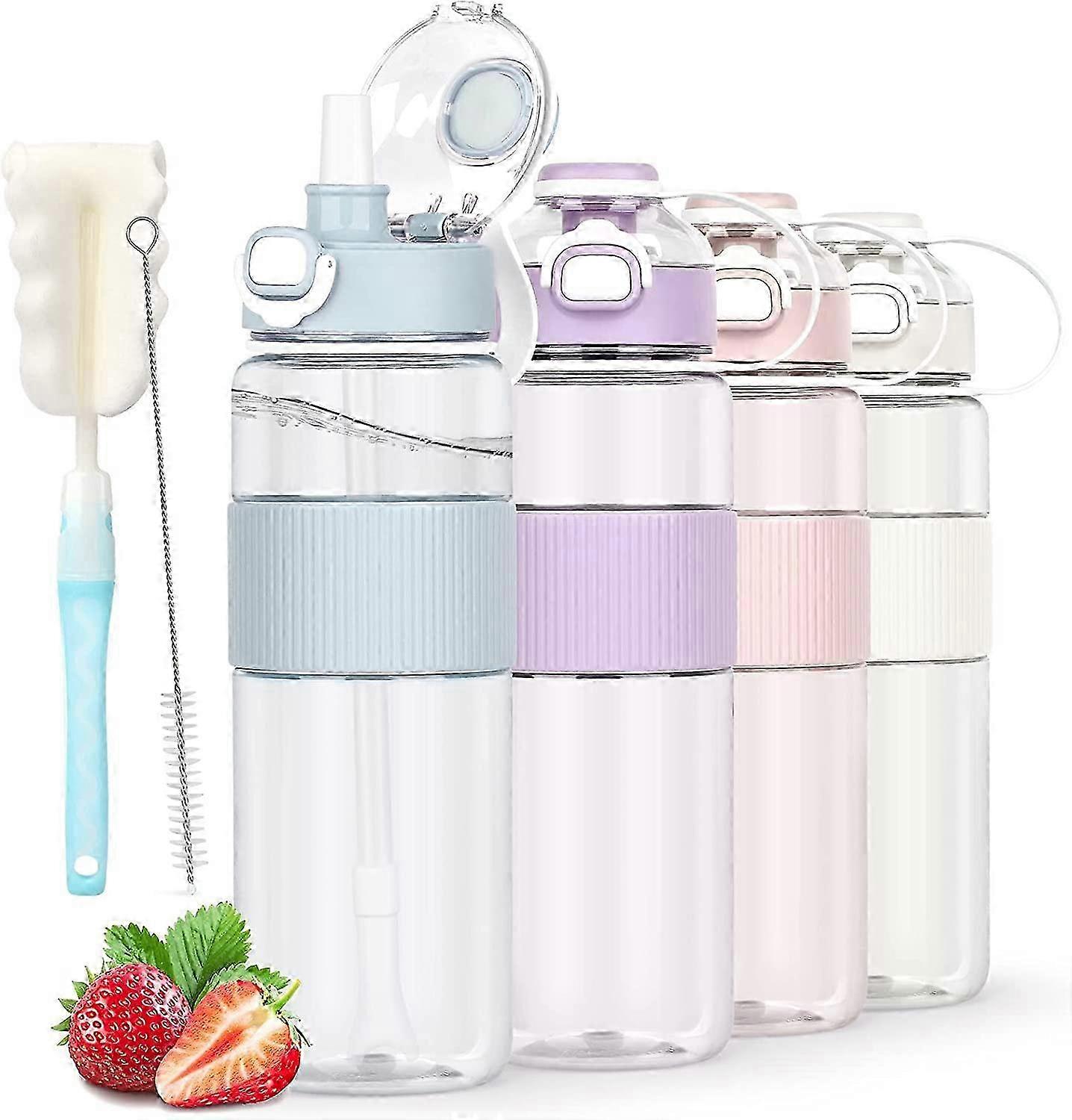 Water Bottle with Straw, 1l with Bottle Brush and Sticker, Leakproof Drinks Bottle, BPA Free Clear Water Bottle