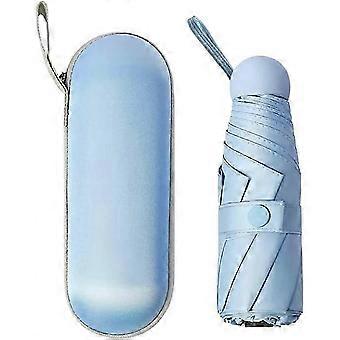 Mini guarda-chuva de viagem com 8 costelas pequeno guarda-sol portátil UV à prova de vento - azul