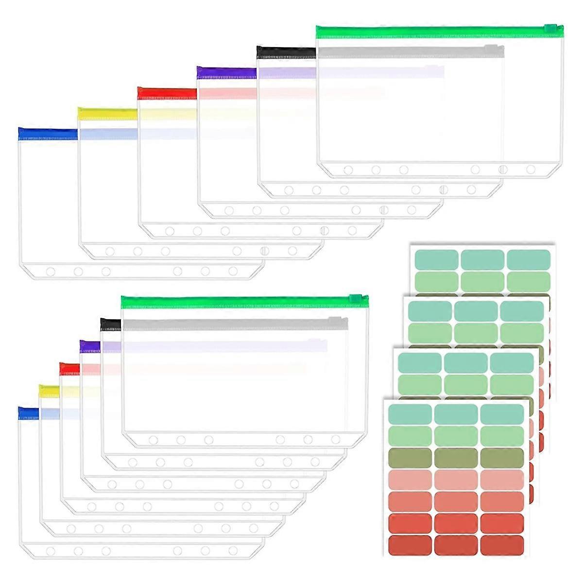 12pcs A5 Binder Pockets 6 Hole A5 Binder Inserts with 42 Adhesive Binder Tabs for 6 Ring Notebook B