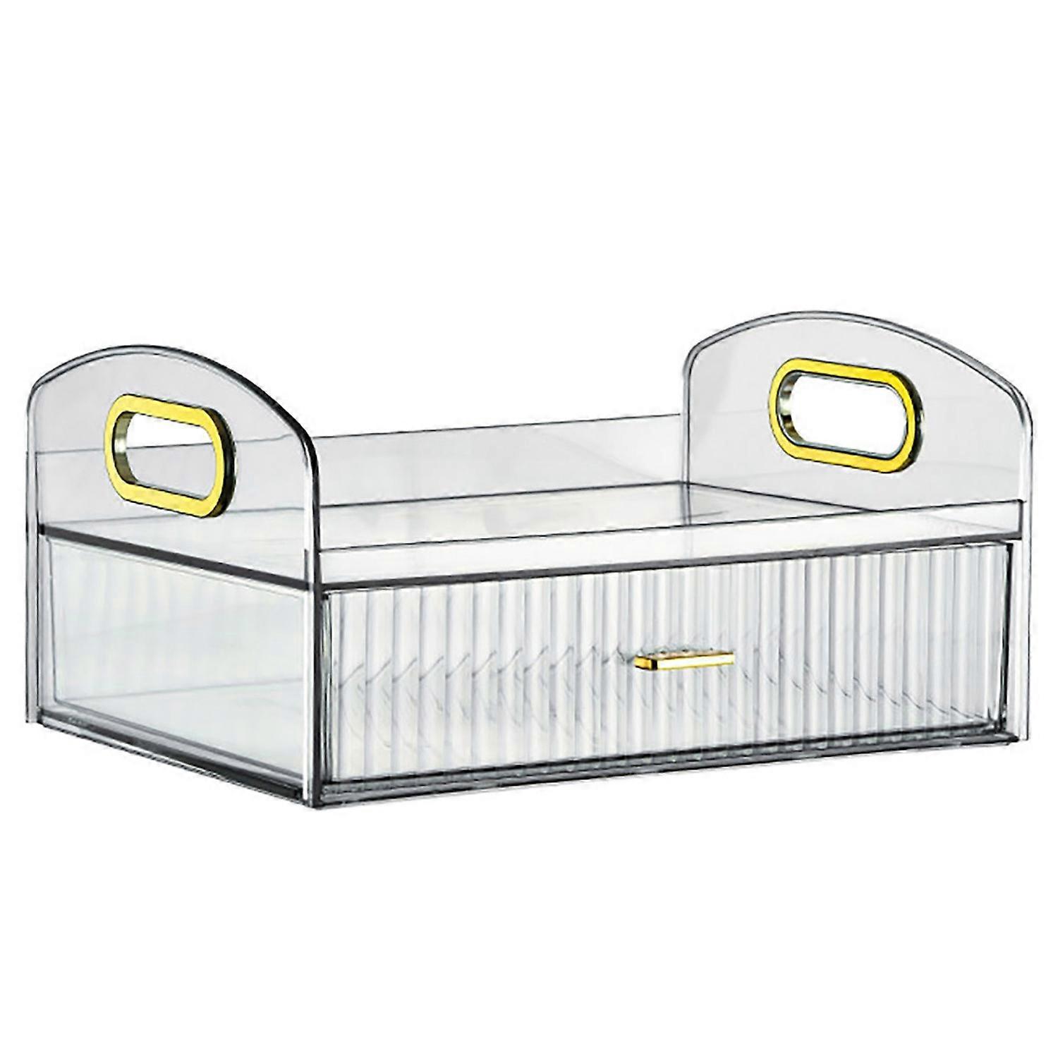 Desktop Cosmetic Storage Box with Drawer And Handle Transparent Two-tier Smooth Stable High Fence