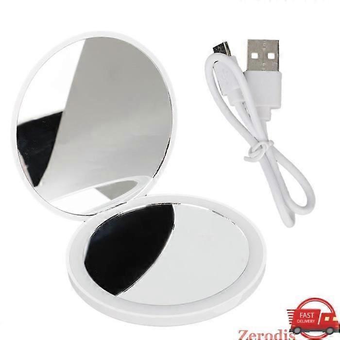 Compact Round LED Makeup Mirror - ZERODIS - Foldable and Portable - Bright LED Light