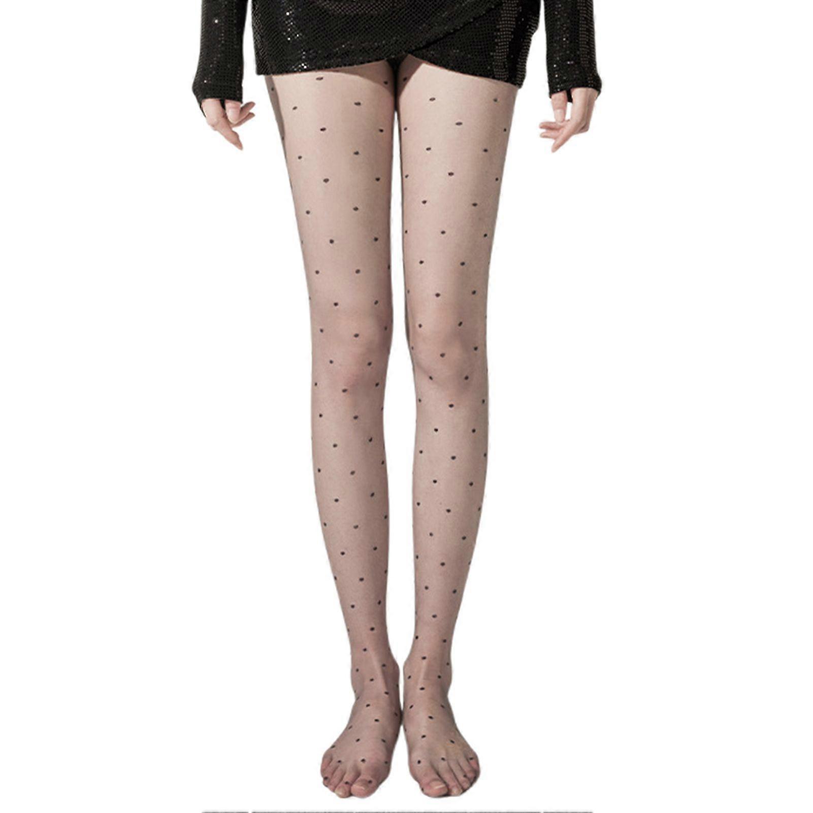 Women Pantyhose Dot Heart Print Ultra-thin See-through High Elasticity Anti-slip Solid Color Commute Dating Party Mini Skirt Matching Hosiery