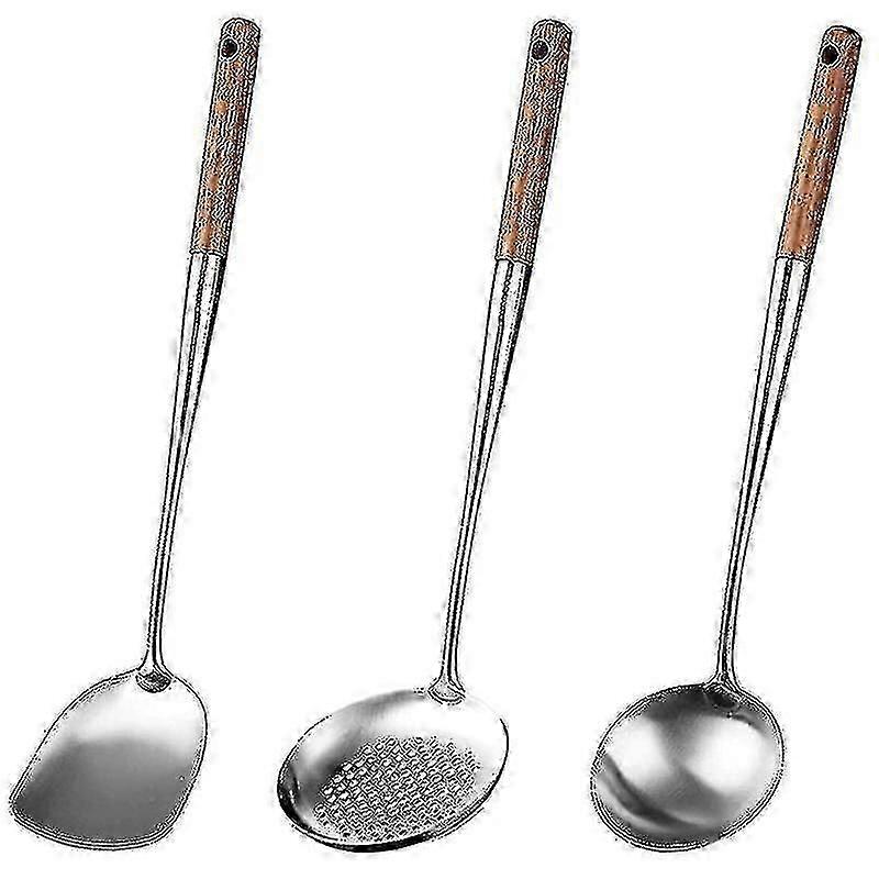 Espátula e Concha Wok, Conjunto de Ferramentas de Concha Skimmer, Espátula de 17 polegadas para Wok - JA