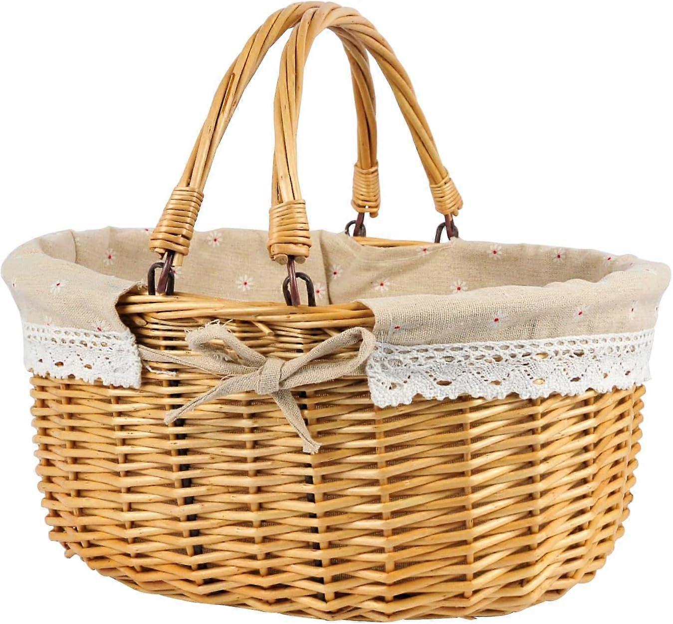 Small Wicker Basket for Easter Outdoor Camping 13" x 10" x 5" Natural Handmade Storage Basket for Picnic and Decoration