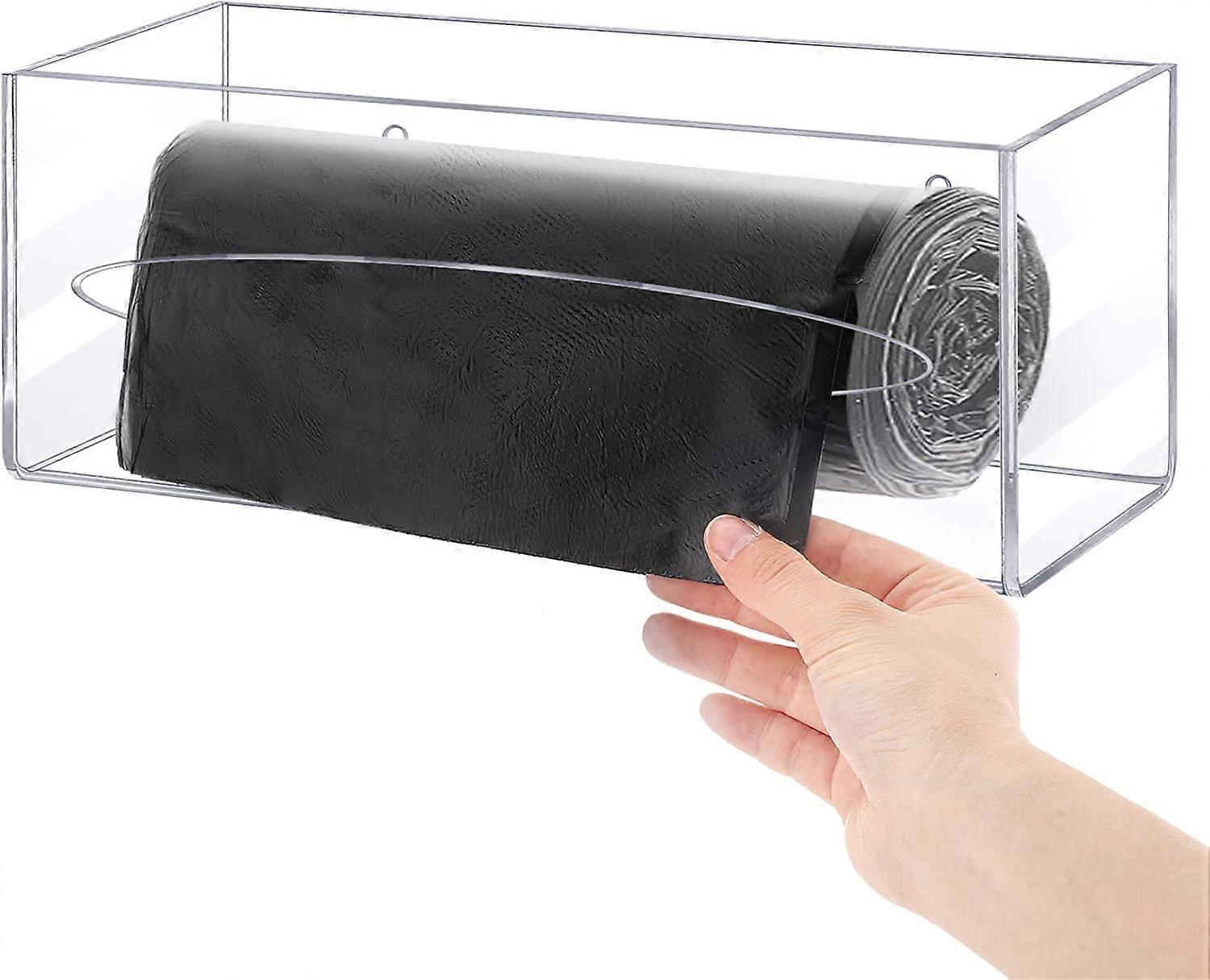 Acrylic Trash Bag Dispenser Wall Mount Organizer for Kitchen Single Side Loaded Easy Access Storage Solution