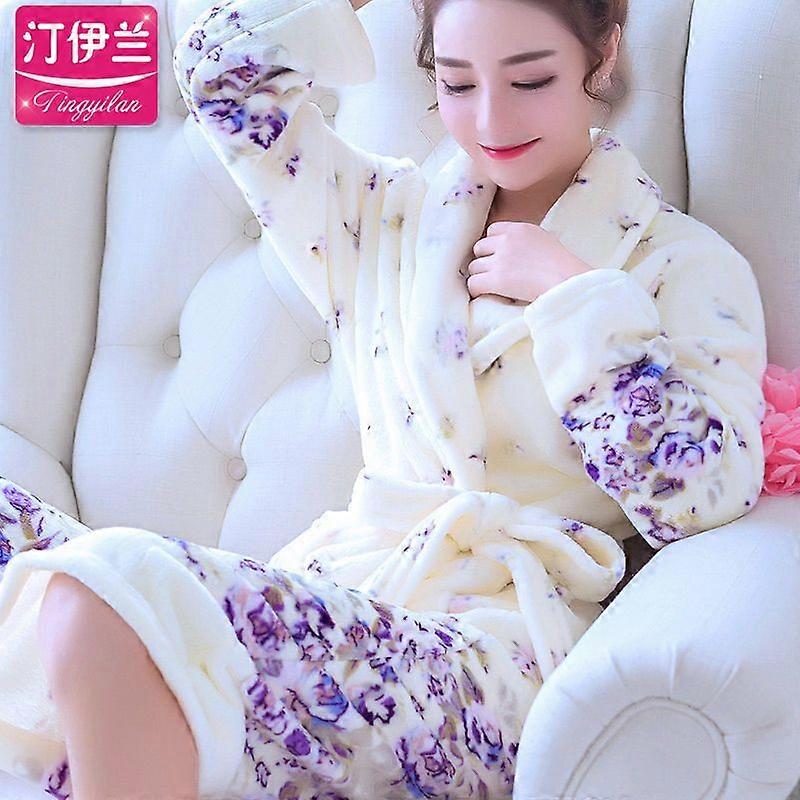Women Robes Winter Warm Coral Fleece Nightdress Sleepwear Female Pajamas Home Clothes Floral Dressing Gron Kimono Hotel Bathrobe