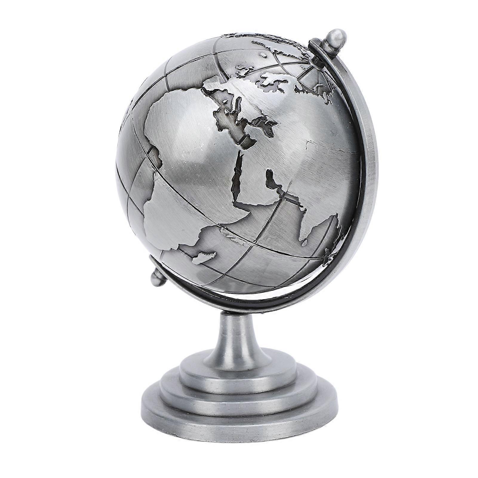 Rotating Alloy Globe S: 360° Desktop Decor - Elegant Gray Tabletop Craft Adornment