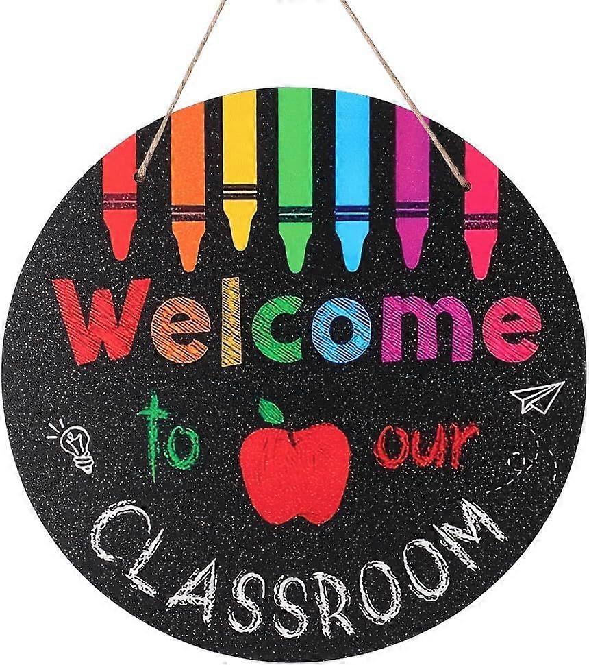 Wood Welcome Door Decorations Welcome to Our Classroom Signs Colorful Welcome Sign for Front Door Farmhouse Round Black Classroom Hanging Decor Back t