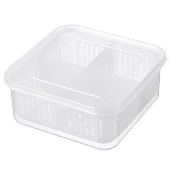 Food Container 4 Compartments Water Draining Plastic Rectangular Stackable Fruit Vegetables Storage Box Kitchen Accessories