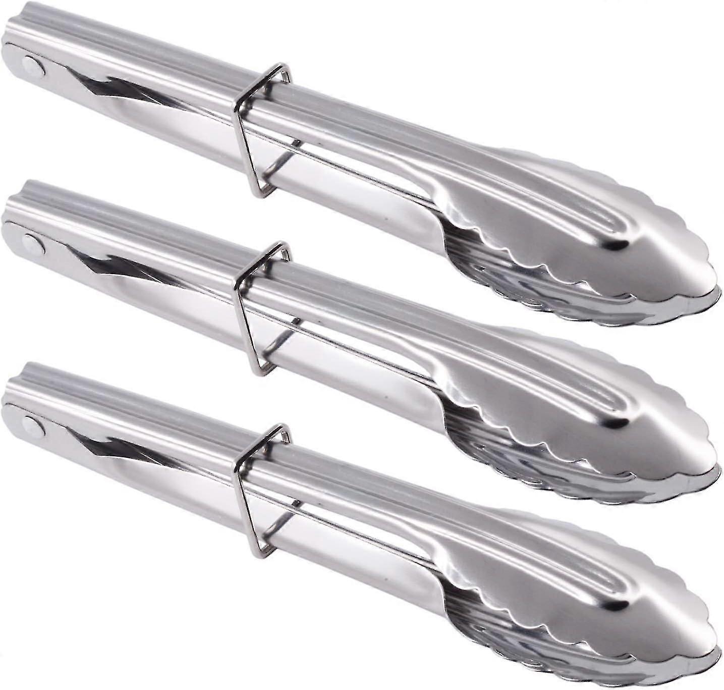 Stainless Steel Salad Tongs - Set Of 3, 9-inch Serving Tongs, Silver