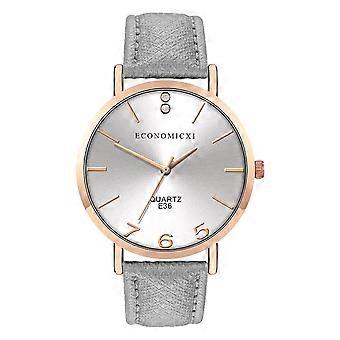 Fashion Unisex PU Strap Analog Display Wrist Watch Round Dial Quartz Watch(Gray)