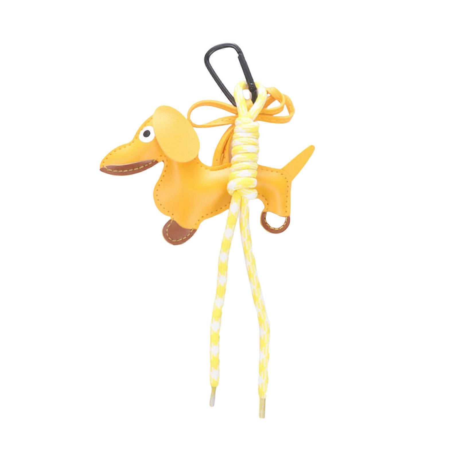 Vintage Dachshund Dog Keychain Unique Styles Sturdy PU Materials Elegant Charm for Bag and Keys Decoration Daily Use Yellow