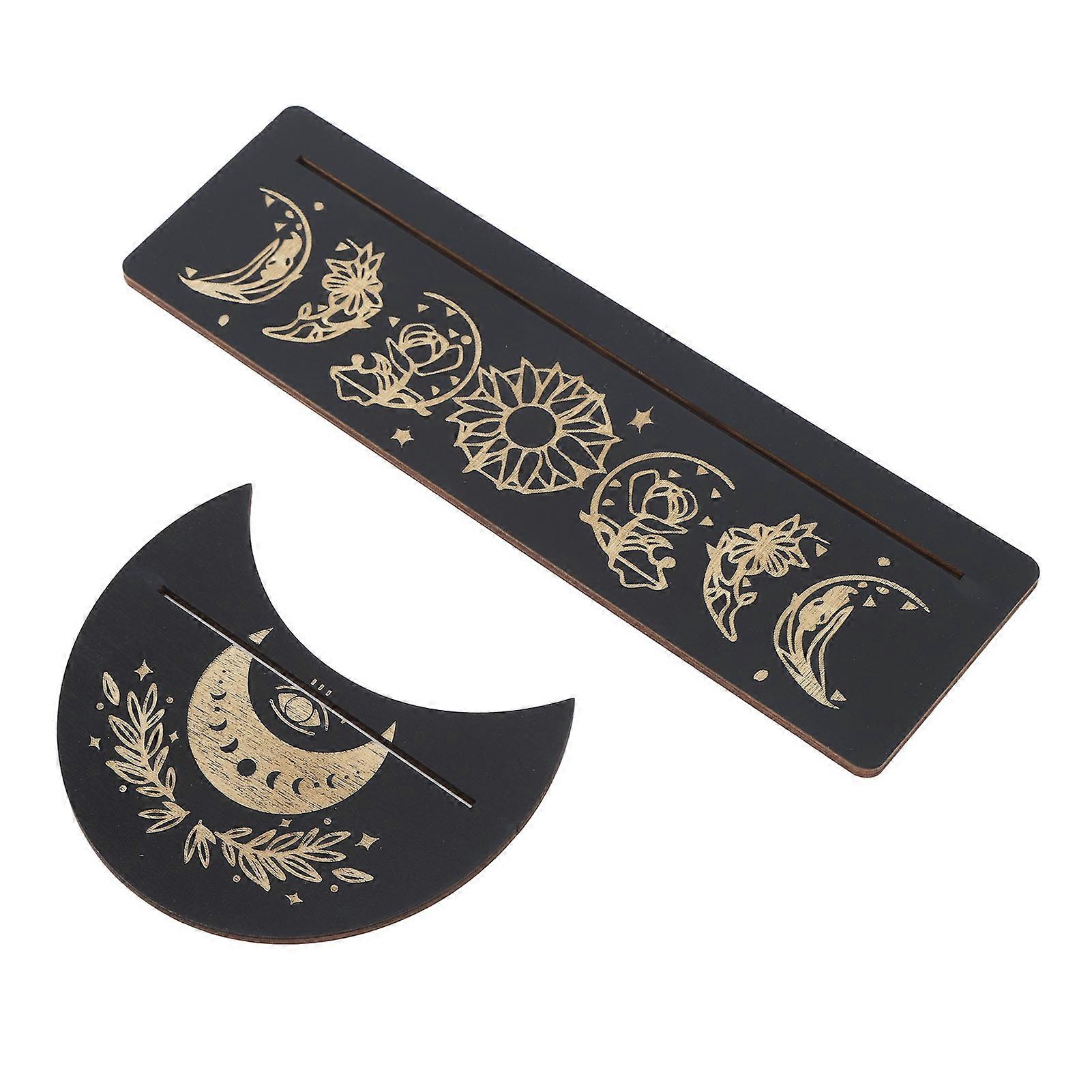 2 Pieces Wooden Tarot Card Stand Holder Moon Shape and Rectangle Wooden Tarot Card Display Stand Base Black Type A