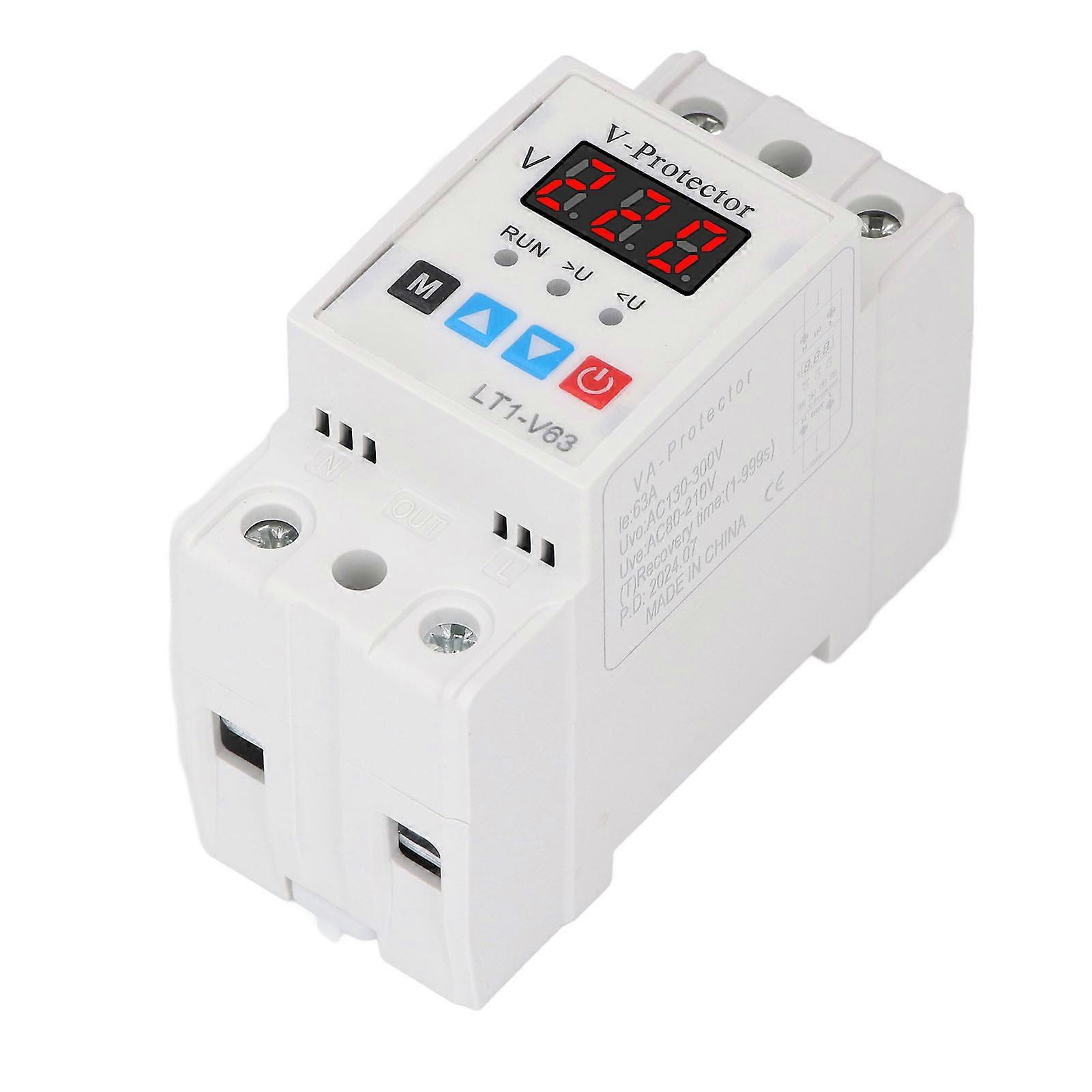Self Resetting Voltage Protective Device Magnetic Holding Adjustable Over Under Voltage Delay Protector Switch AC220V 63A 