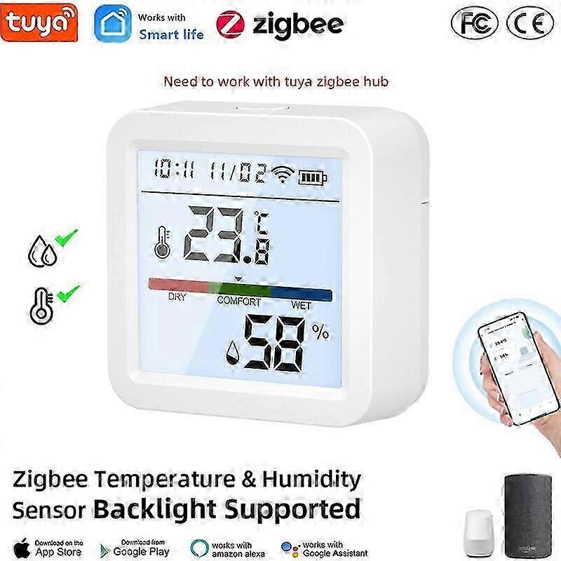 Tuya Zigbee Smart Home Temperature Humidity Sensor With Backlight Lcd Works With Google Assistant And Need Tuya Zigbee Hub