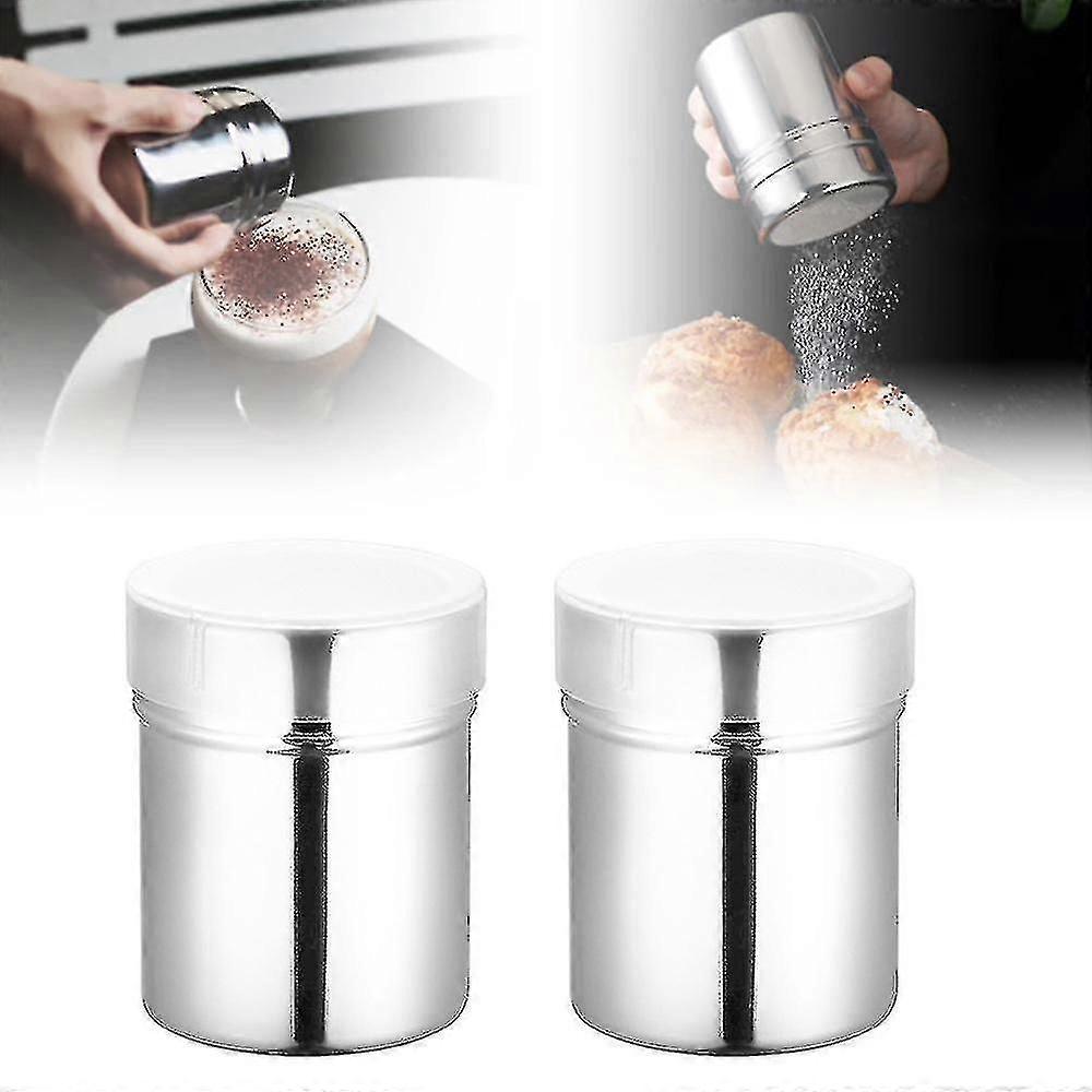 2 stk rustfrit stål chokolade shaker duster muddermaskiner sprinkler flormelis kakaomel kaffe mesh sigte A