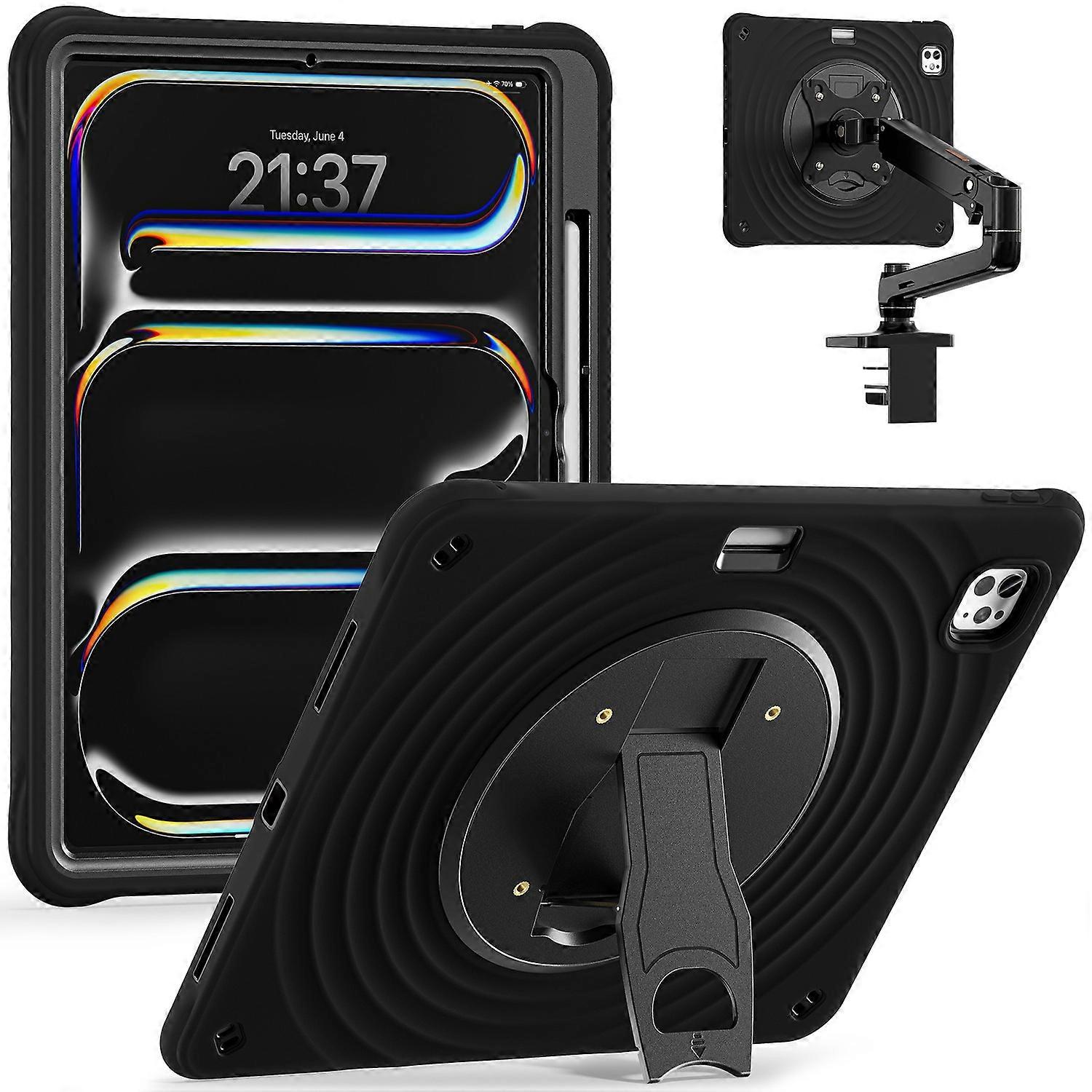 For iPad Pro 13 (2024) Case Kickstand PC+Silicone+TPU Tablet Cover