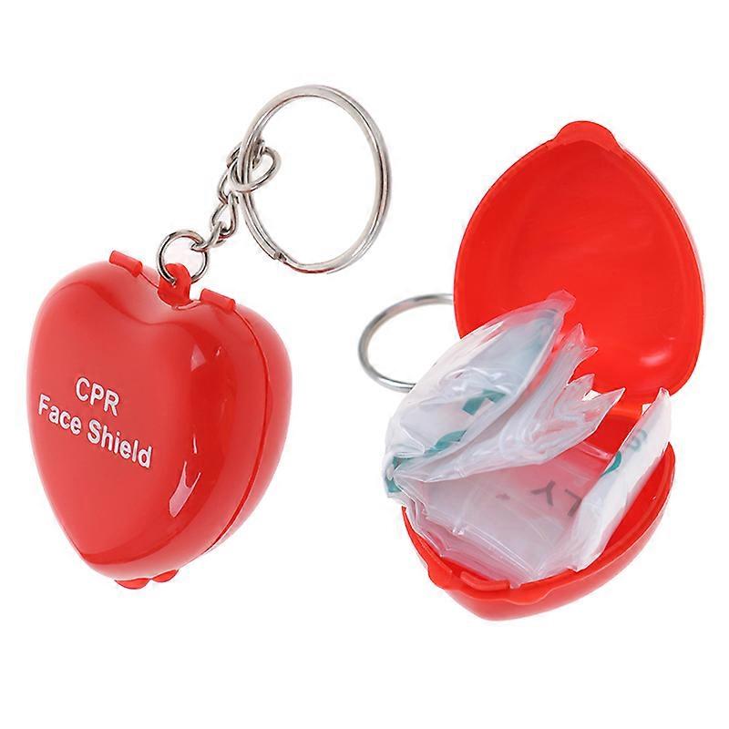1Pcs Protect CPR Masks Key Chain Mouth To Mouth Rescue Shields In Mini Heart Box Red Cpr Mask First Aid Aid Kit