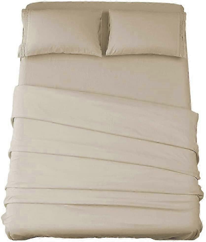Bed Sheet Set Super Soft Microfiber 1800 Thread Count Luxury Egyptian Sheets 16-Inch Deep PocketWrinkle-3 Piece (Beige, Twin)
