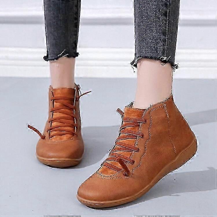 Pu Boots Botas Retro Flat Mujer con cordones
