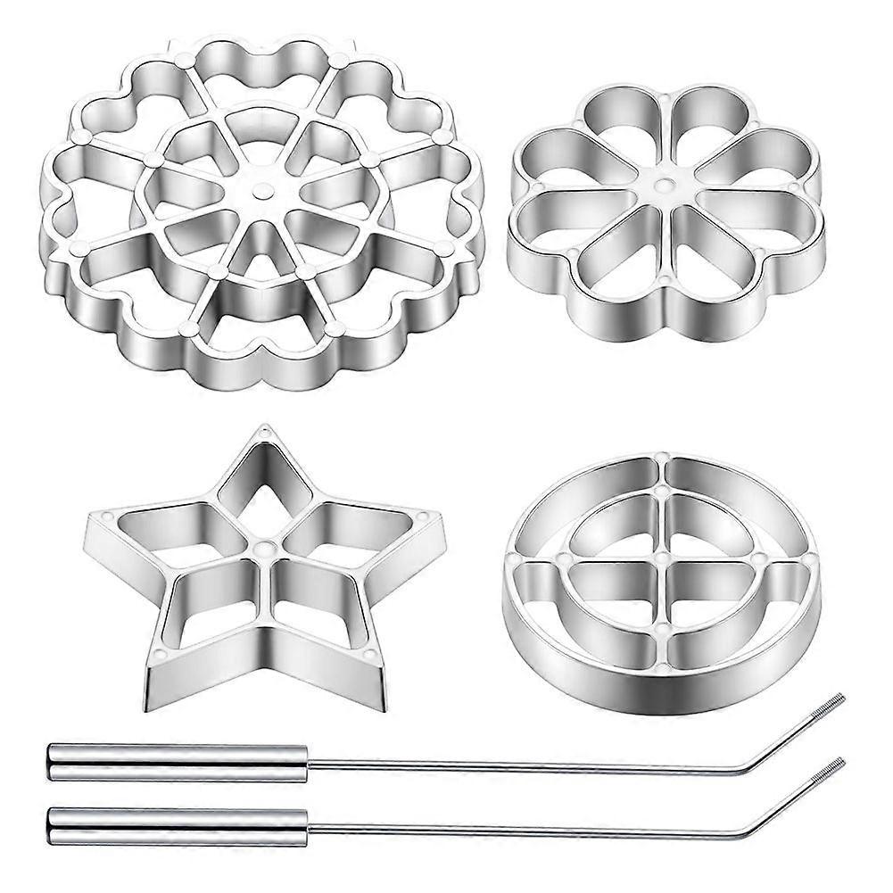 Rosette Iron Molds Set Bunuelos Mold with Handle Cooking Stamp Maker Kit Cookie Cutter Aluminum Alloy Waffle Mold