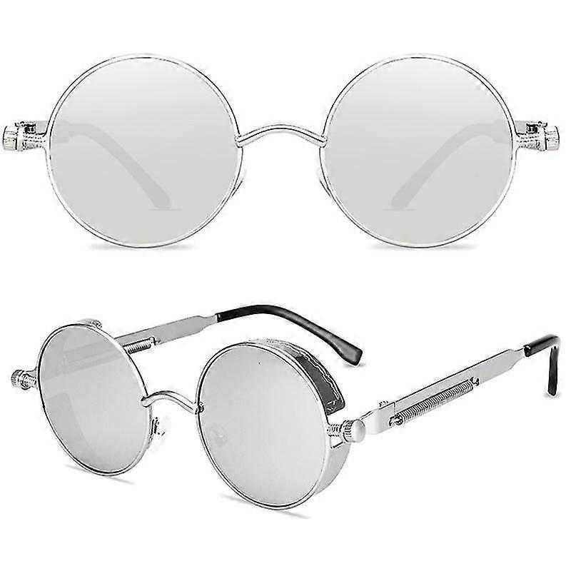 Till Round Lens Sunglasses Mens Women Stylish Circle Hippie Glasses Silver Frame Silver Lenses