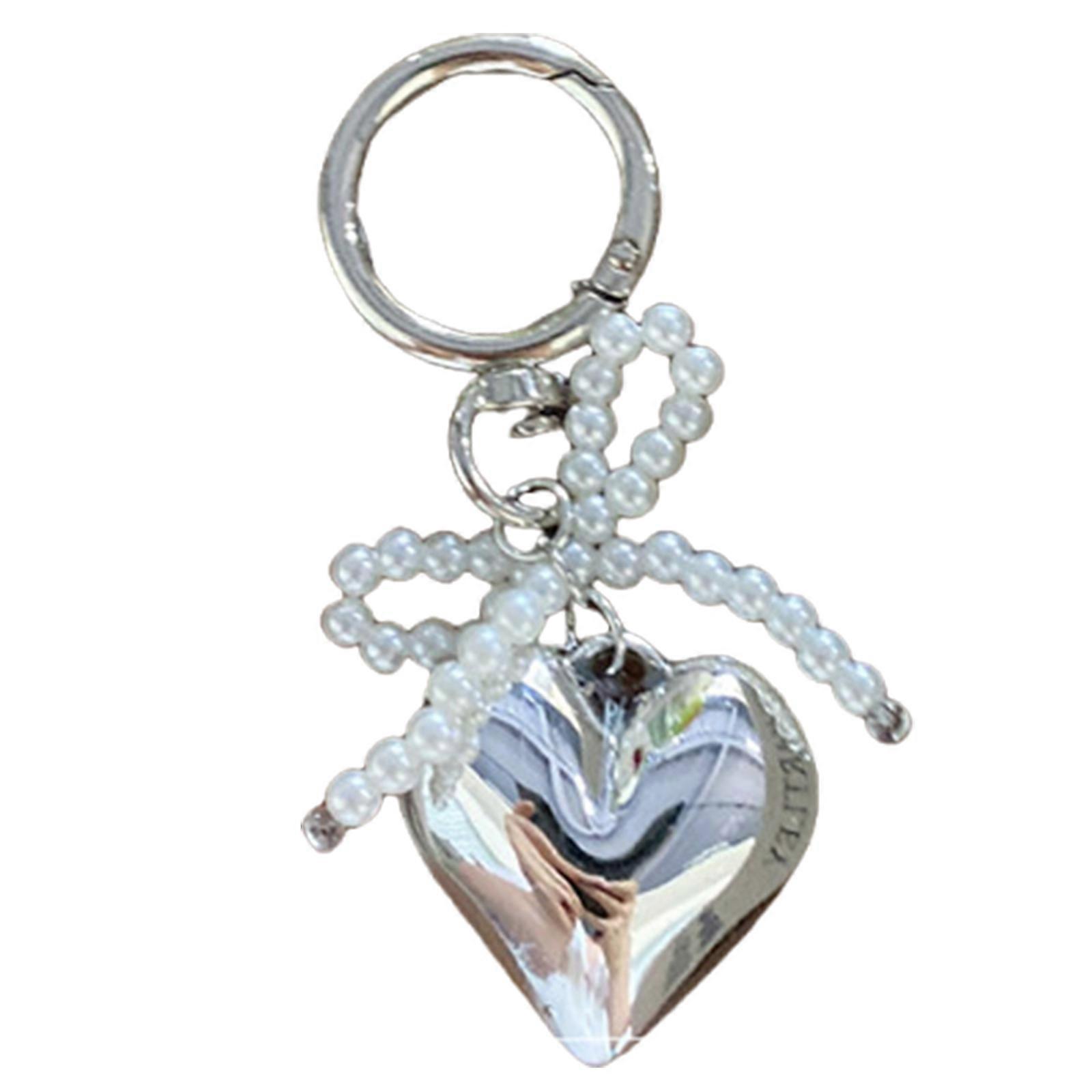 Multipurpose Love Heart Bowknot Charm Portable Key Holder for Stylish Women Practical Bag Accessory for Daily Use Silver
