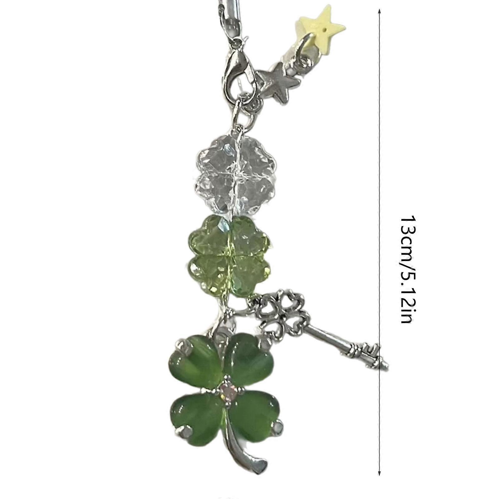 Handmade Beaded Phone Chain Four Leaf Clovers Cellphone Charm Colorful Keyring Pendant Accessory for Phone Key and Bag Pink
