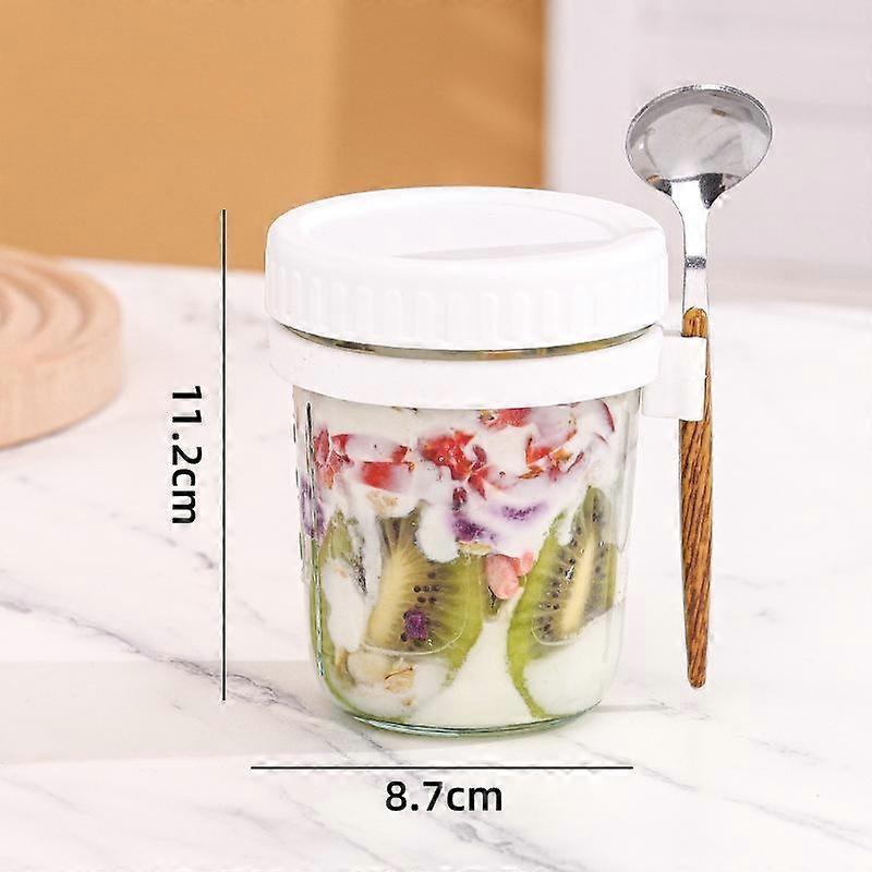 Overnight Oats Container Milk Fruit Salad Food Storage Glass Jars Portable Cereal Breakfast Cups Water Bottle 350ML