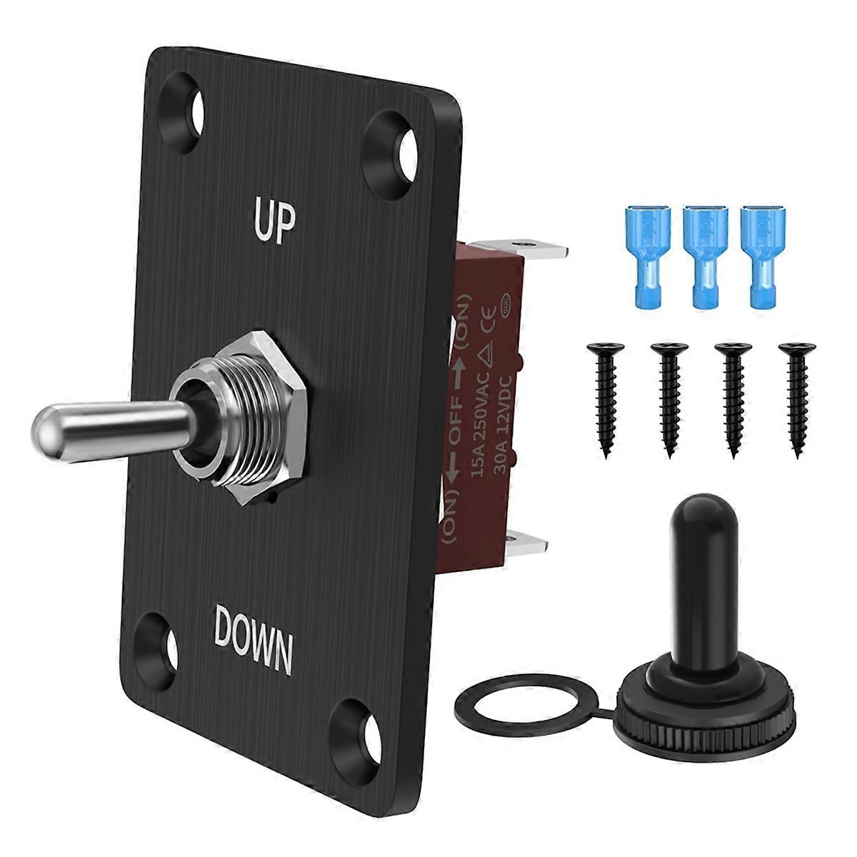 Momentary 30A Toggle Switch Waterproof 12V (ON)/Off/(ON) 3 Pin SPDT with UP/Down Mounting Plate for