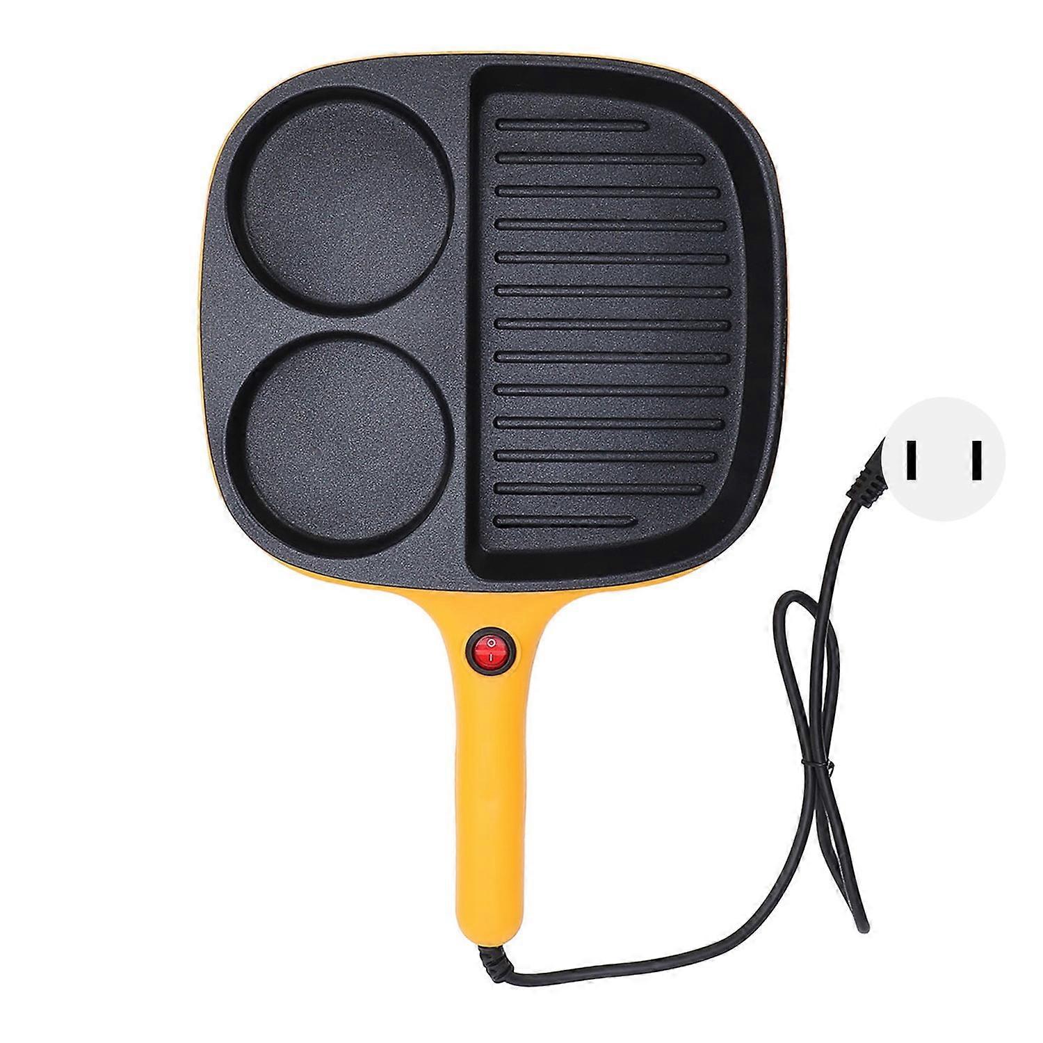Padella antiaderente con manico lungo, 900 W, versatile, a 3 scomparti, gialla, spina USA