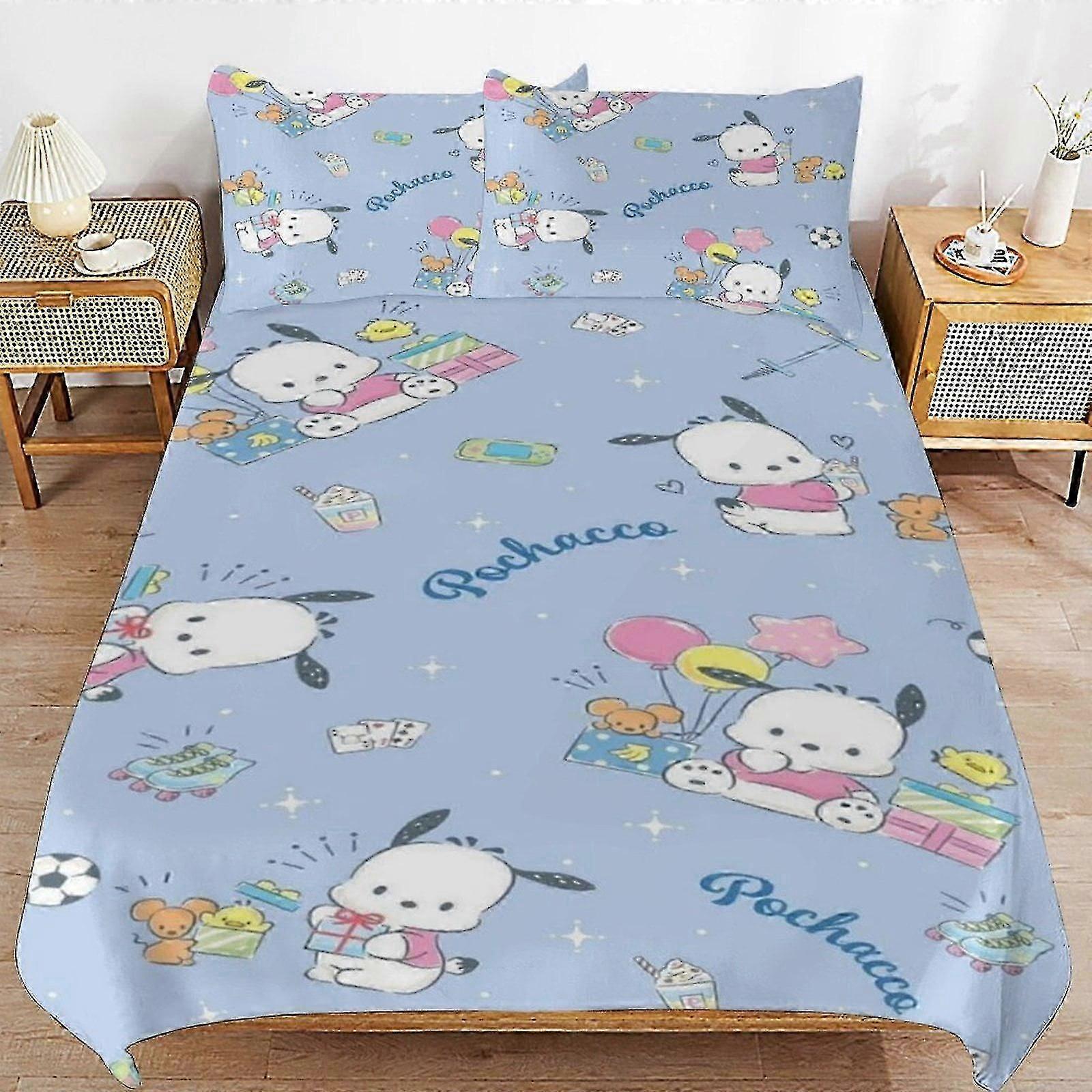 b1648 Lençóis Pochacco Capa de edredão Conjunto de cama de 3 peças 1 capa de edredão e 2 fronhas Lençóis gb1648