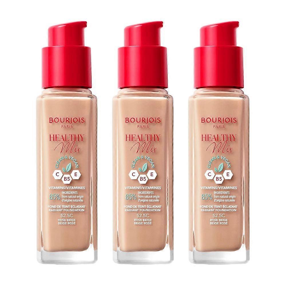 3 x Bourjois Healthy Mix Clean and Vegan Foundation 30ml - 52.5C Rose Beige