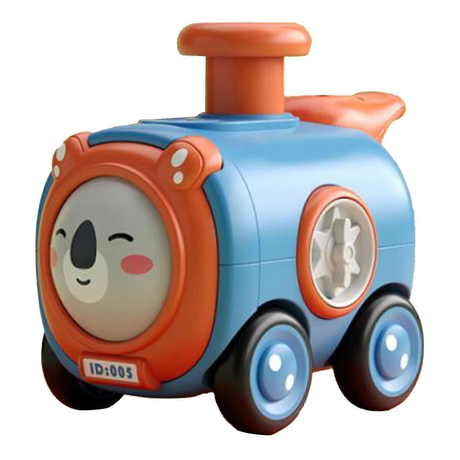 Press Go Inertia Train Toy with Whistle Cartoon Face Changing Improve Motor Skills Baby Toy Train for Toddlers Blue