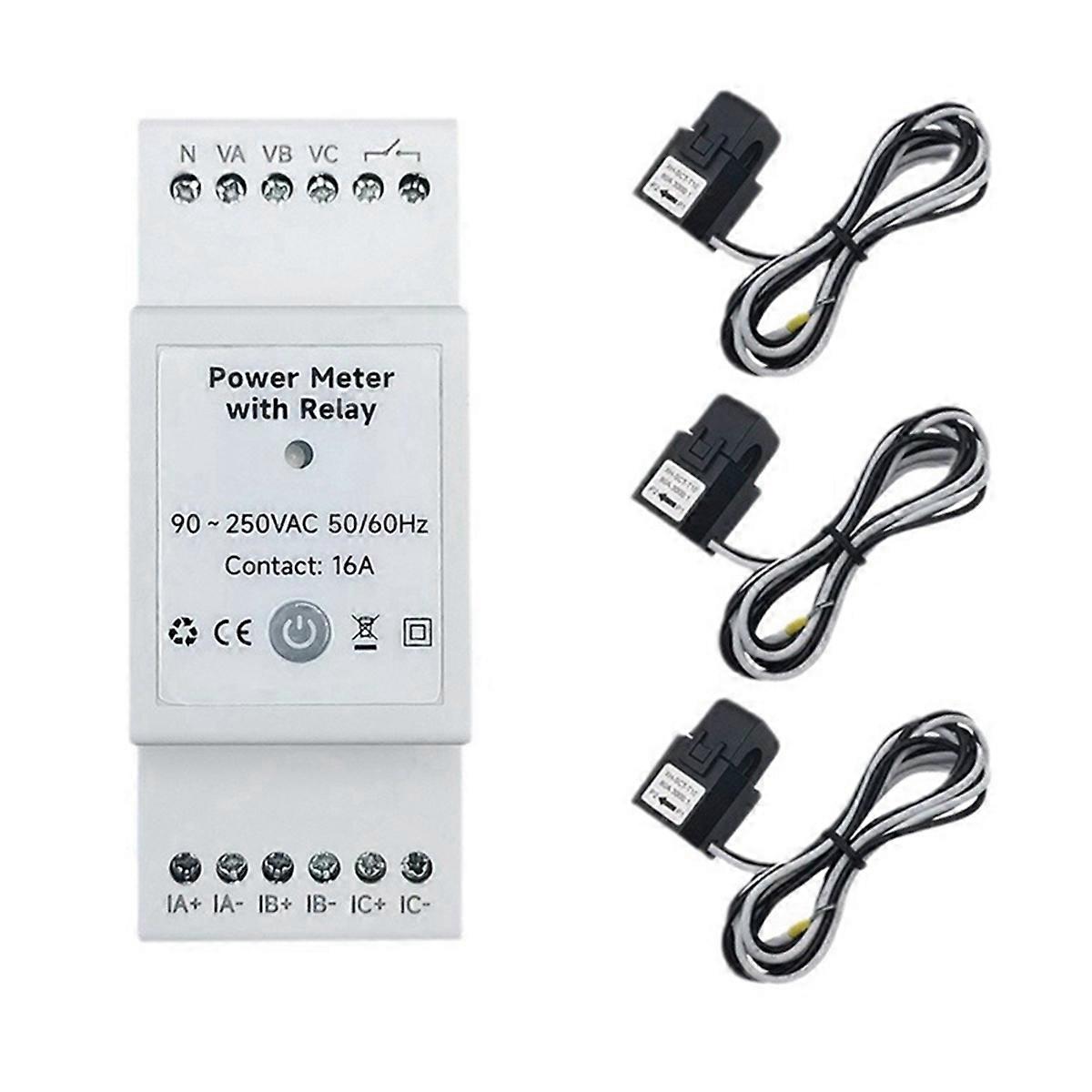 Tuya Smart Life WiFi Compteur d’énergie bidirectionnel 3 phases avec interrupteur à contact sec Moniteur d’application 80A AC11