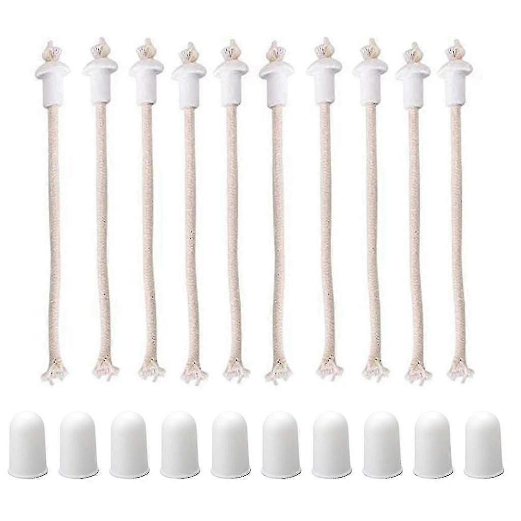 10 Sets Oil Lamp Wicks with Ceramic Holders Covers Lantern Replacement Lampwick