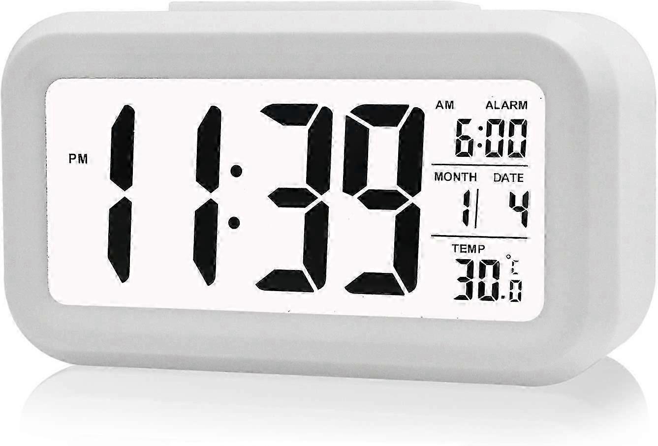 LED Alarm Clock Digital Snooze Snooze Sensor Light Activated Backlight Date Temperature Display(White)