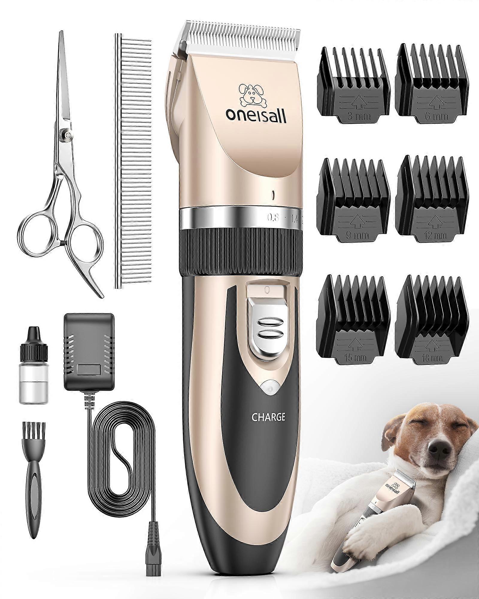 Dog Clipper Low Noise Rechargeable Cordless Grooming Kit for Dogs and Cats Quiet Electric Hair Clipper Set Gold