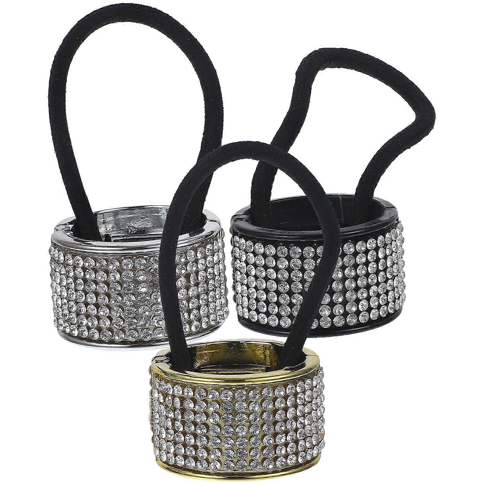 3kpl yksinkertainen strassi hiussolmiot joustavat hiusköydet luova poninhäntäsolki naisten tytölle (kultainen, musta ja hopea)