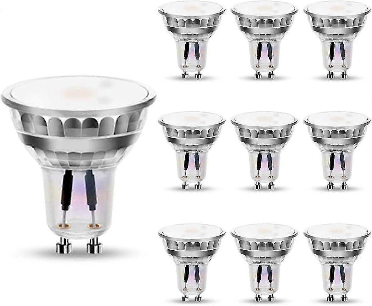 Pack of 10 GU10 GU10 Warm white 4 W equivalent 50 W 3000 K 320 lm LED bulbs 120 light angle Non-variable intensity [Energy class A+].