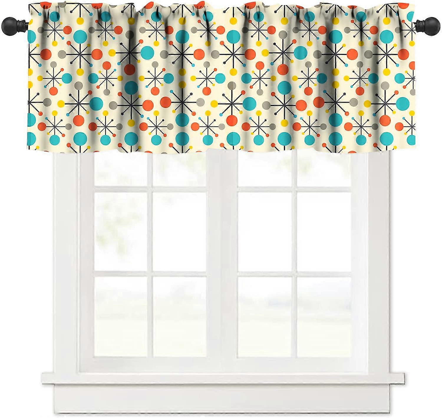 Abstract Geometric Valances Curtain for Living Room with Mid Century Fifties Modern Retro Colors Pattern W54xL18in