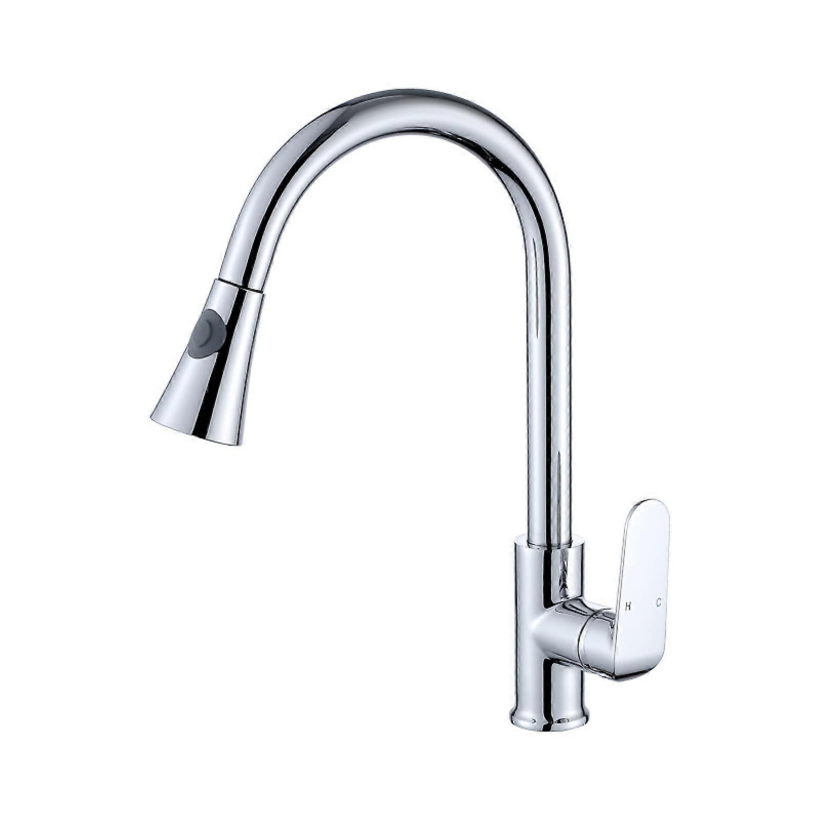 Kitchen Sink Faucets With Pullout Sprayer Chrome 360-Degree Rotatable Single Handle Hot And Cold Water Pull Down Sprayer