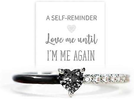 Milujte mě, dokud znovu nebudu sám sebou Černý srdcový prsten s polovičním smaltem, srdcové prsteny Sebemilostný prsten jako dárek