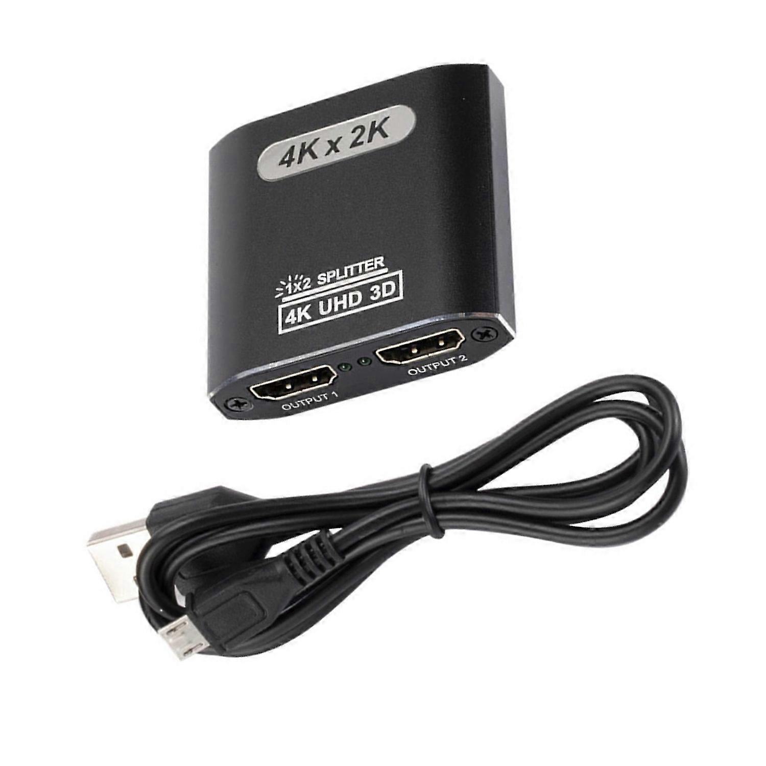 HDMI Splitter 1 In 2 Out - Aluminum 4K Signal V1.4 Powered HDCP Bypass Supports